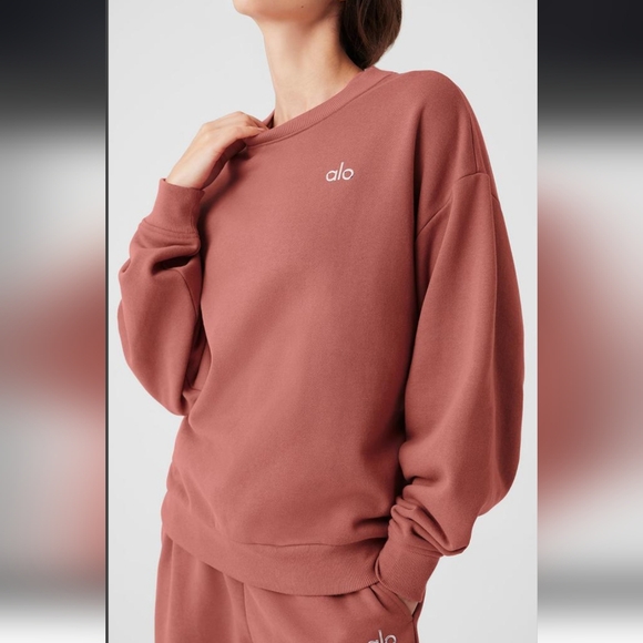 Alo Yoga Accolade Crew Neck Pullover Sweatshirt Soft Terracotta/ M - Picture 10 of 16